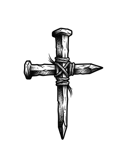 Black and grey illustrative cross tattoo design
