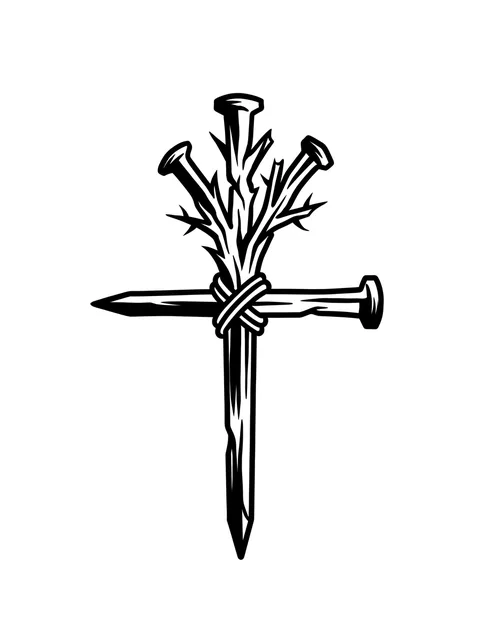 Black and white illustrative cross tattoo design