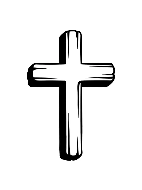 Black and white illustrative cross tattoo design