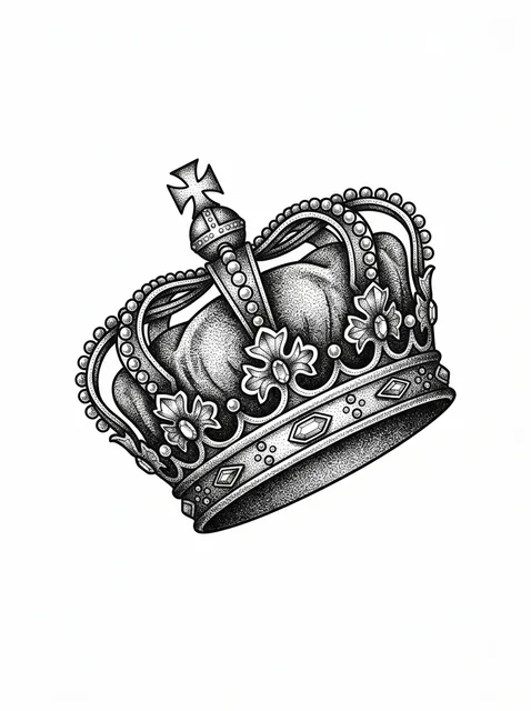 Black and grey illustrative crown tattoo design