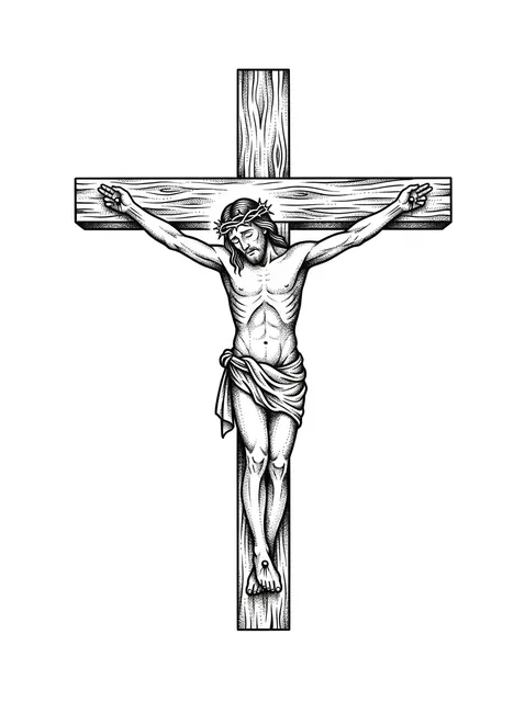 Black and grey illustrative crucifix tattoo design