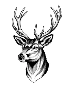 Black and grey illustrative deer tattoo design: the head of a deer