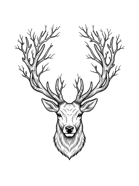 Black and white illustrative deer tattoo design