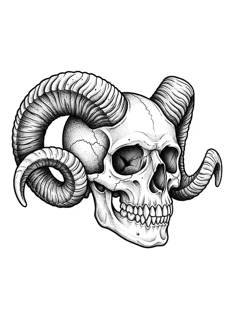 Black and grey illustrative demon and skull tattoo design