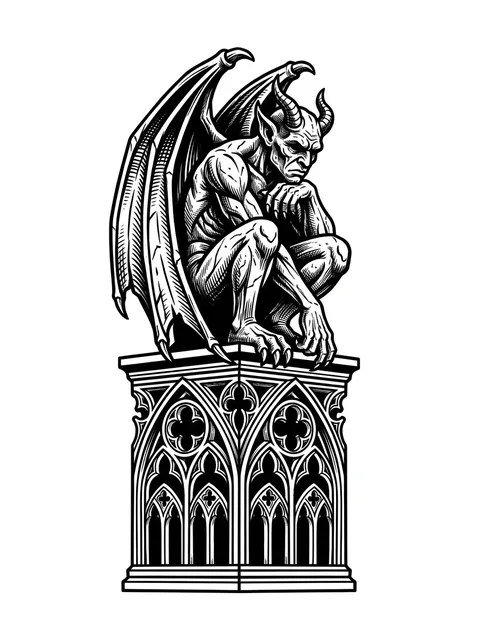 Tattoo-Vorlage mit einem Dämon, Stil: illustrativ, in Schwarz-Grau