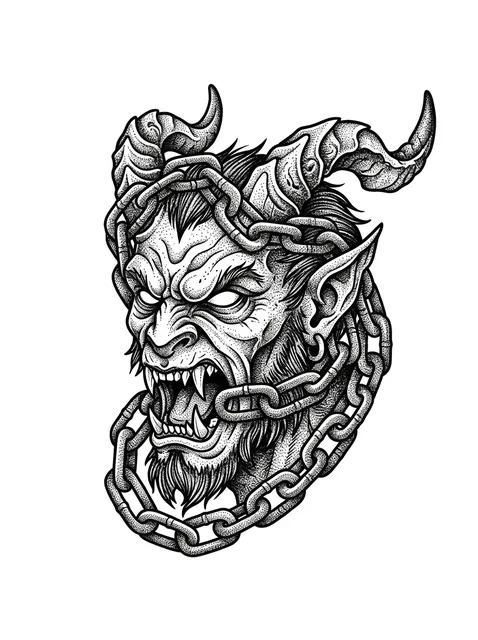 Tattoo-Vorlage mit einem Dämon, Stil: illustrativ, in Schwarz-Grau