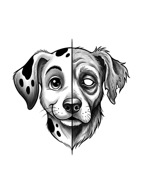 Black and grey illustrative dog tattoo design