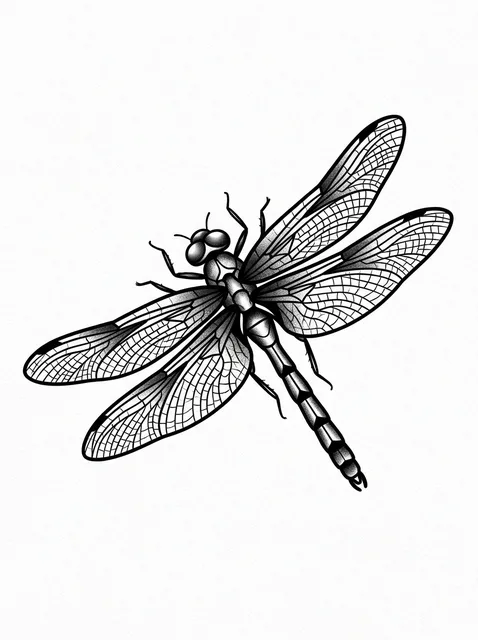illustrative Dragonfly tattoo design, black and grey