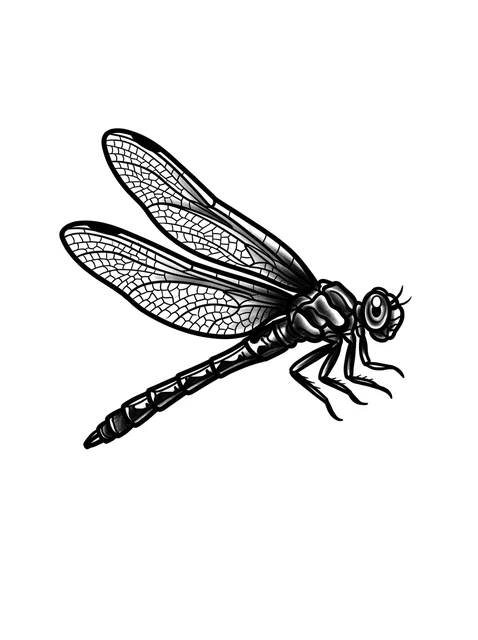 illustrative Dragonfly tattoo design, black and grey