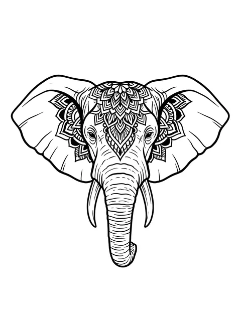 Black and grey illustrative elephant and mandala tattoo design
