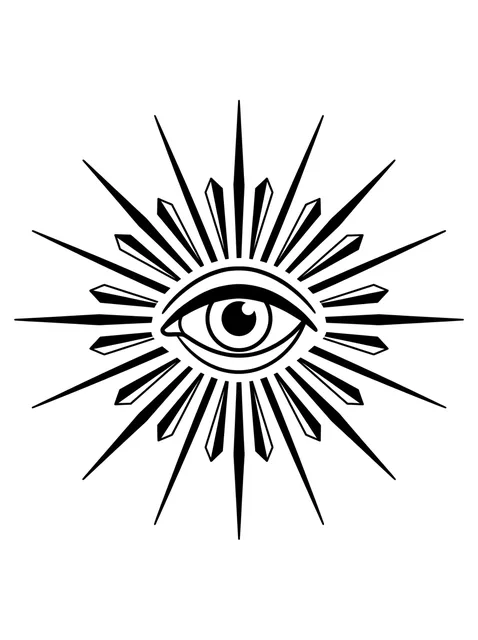 Black and grey illustrative evil eye and eye tattoo design
