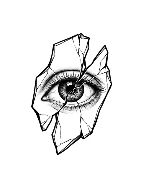 Black and grey illustrative evil eye and eye tattoo design: a realistic eye