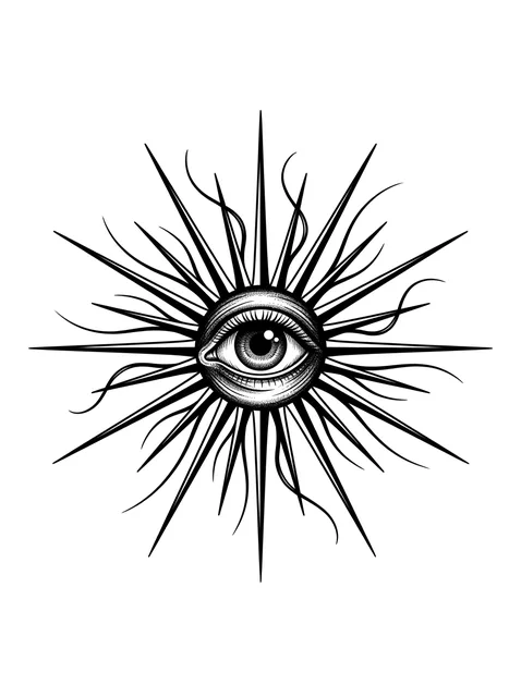 Black and grey illustrative eye tattoo design