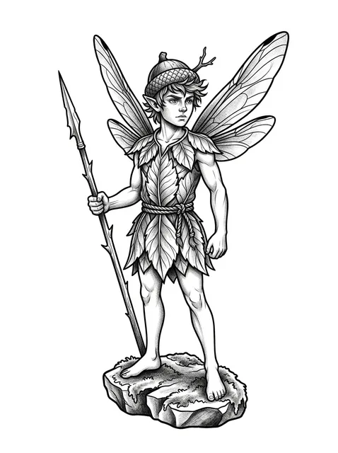 Black and grey illustrative fairy tattoo design