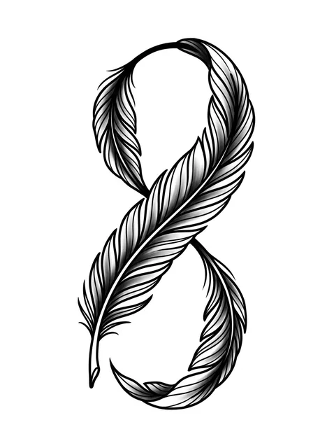 illustrative Feather tattoo design, black and grey
