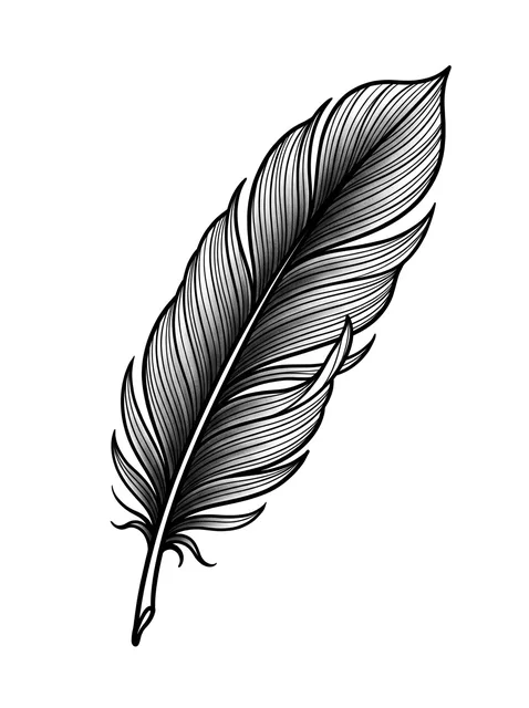 Black and grey illustrative feather tattoo design