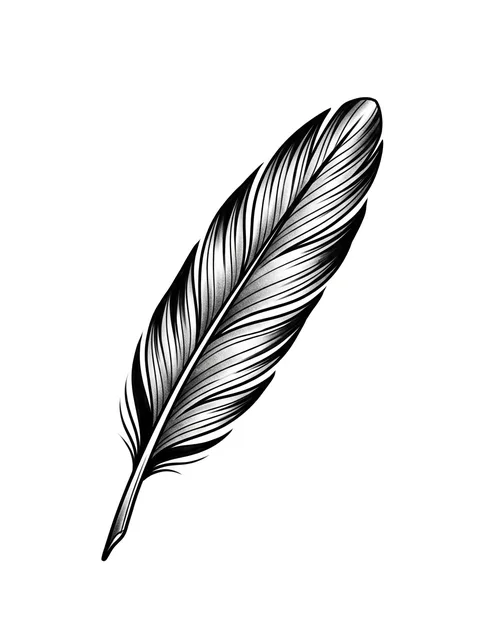 Black and white illustrative feather tattoo design: a single feather