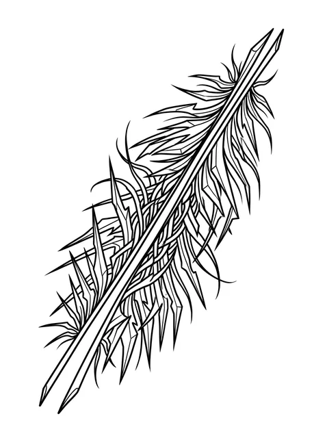 Black and grey illustrative feather tattoo design