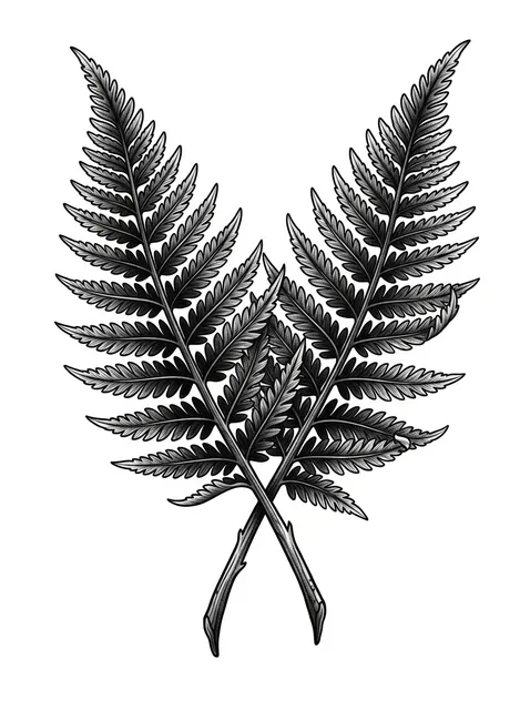 Black and grey illustrative fern tattoo design