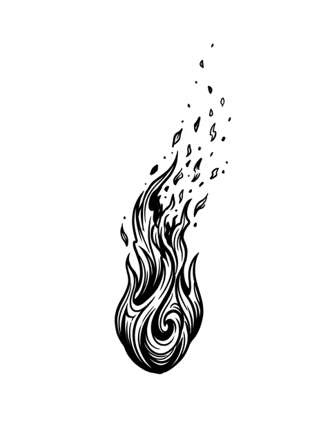 Black and grey illustrative fire tattoo design