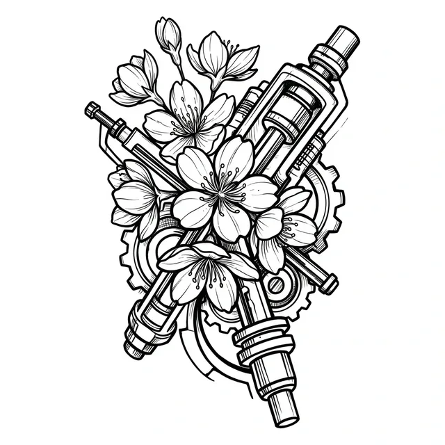 illustrative Flower tattoo design, black and grey