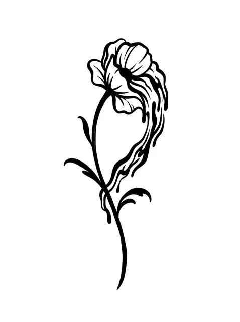 Black and grey illustrative leaf and flower tattoo design