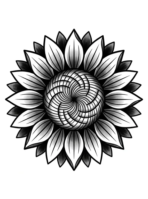 Black and grey illustrative flower and mandala tattoo design