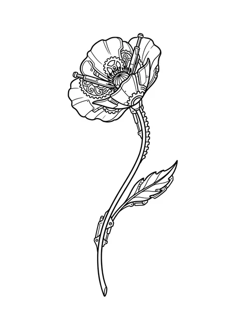 Black and grey illustrative flower and poppy tattoo design