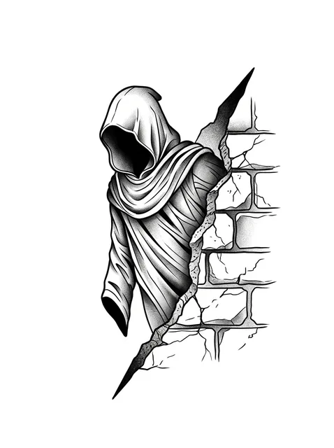 Black and grey illustrative ghost and grim reaper tattoo design
