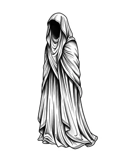 Black and grey illustrative grim reaper and ghost tattoo design