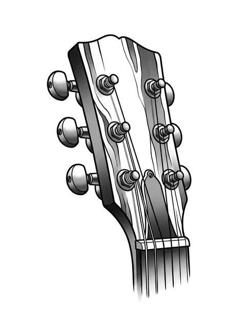 illustrative guitar tattoo design, black and grey