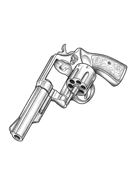 illustrative gun tattoo design, black and grey