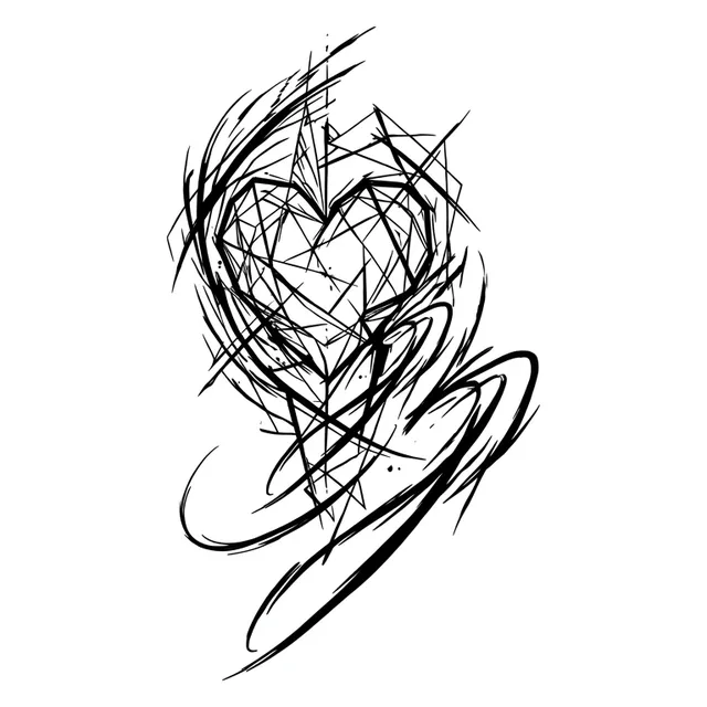 Black and grey illustrative heart tattoo design