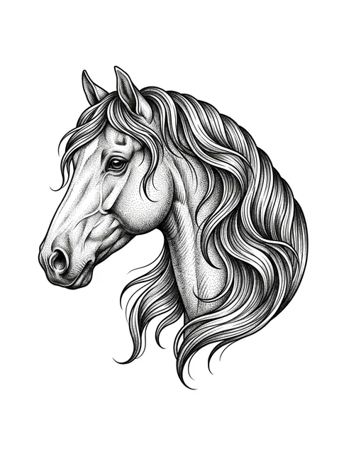 Black and grey illustrative horse tattoo design