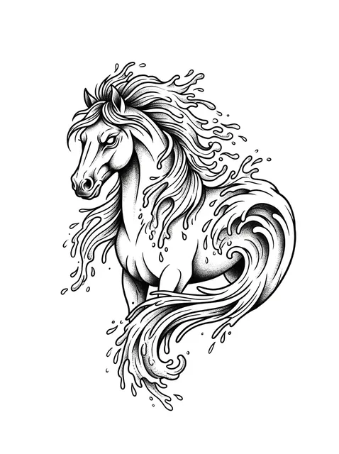 Black and grey illustrative horse tattoo design