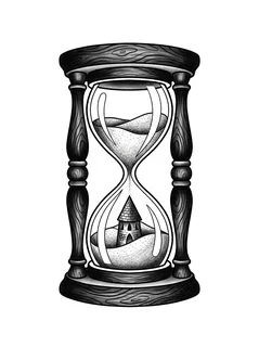 Black and grey illustrative hourglass tattoo design