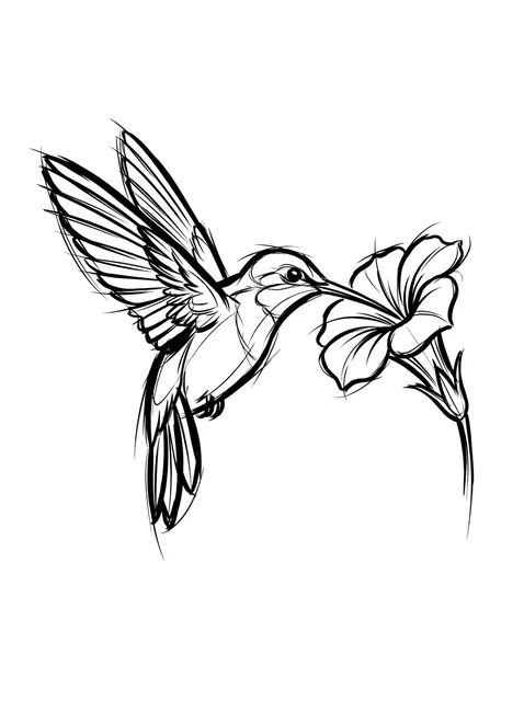 Black and grey illustrative flower and hummingbird tattoo design