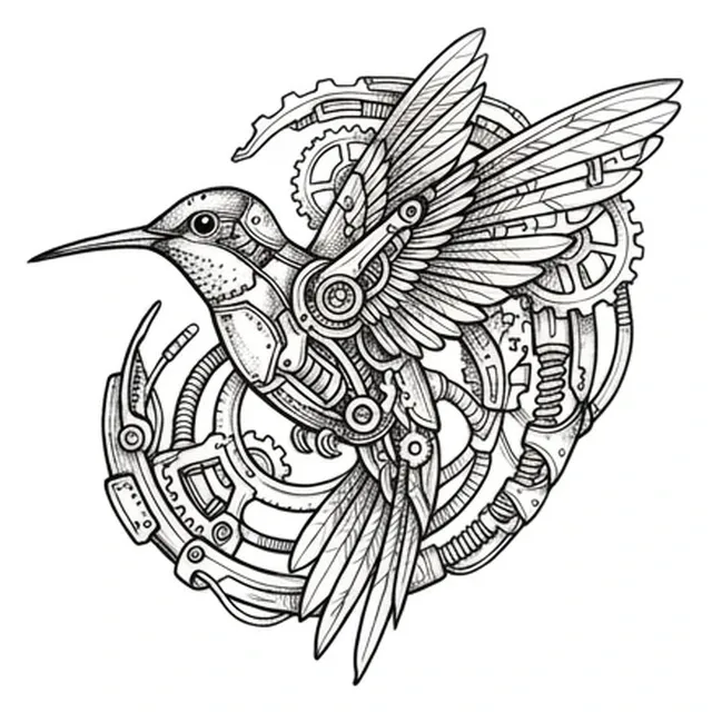 illustrative Hummingbird tattoo design, black and grey