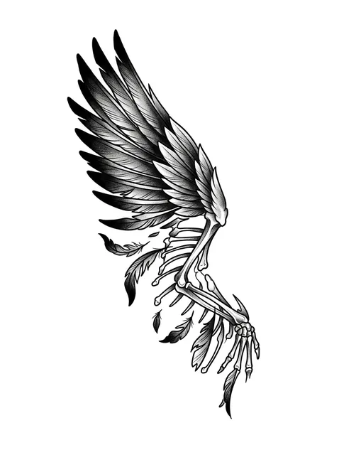 Black and grey illustrative icarus and angel wings tattoo design