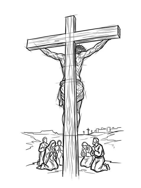 Black and grey illustrative jesus and cross tattoo design