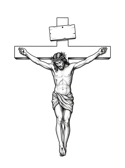 Black and grey illustrative jesus and crucifix tattoo design