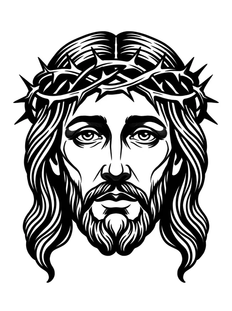 Black and white illustrative jesus tattoo design: a crown of thorns