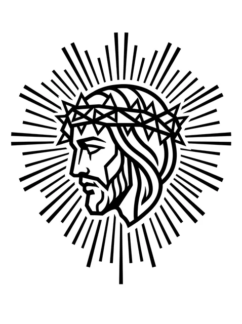 Black and grey illustrative jesus tattoo design: the profile of Jesus Christ, crowned with thorns