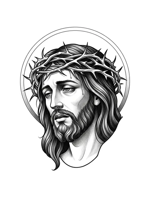 Black and grey illustrative jesus tattoo design