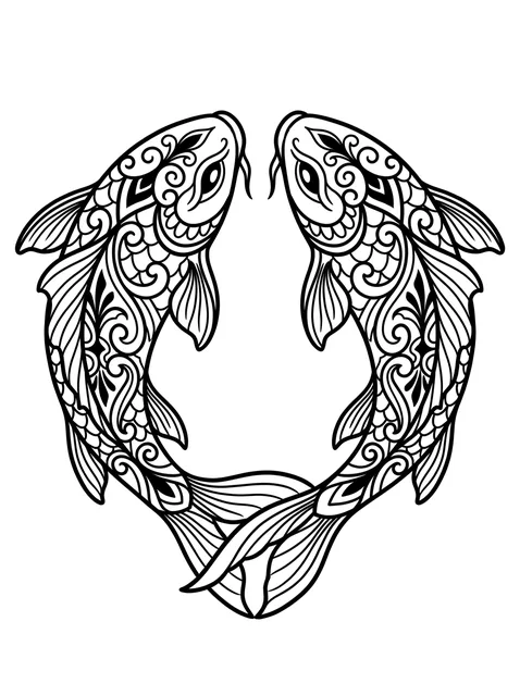 Black and grey illustrative fish and koi tattoo design