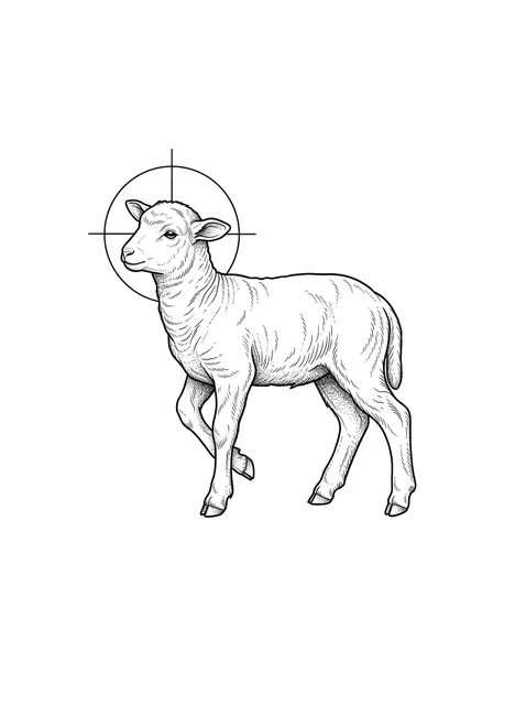 illustrative lamb tattoo design, black and grey