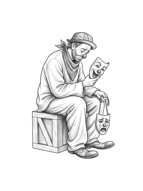 Black and grey illustrative laugh now cry later and clown tattoo design