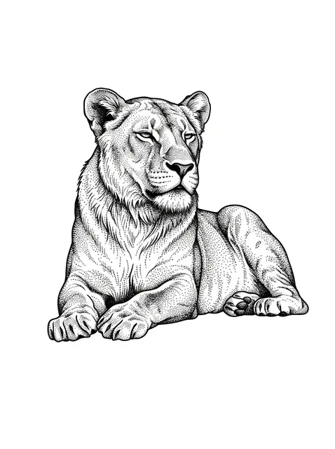 Tattoo-Vorlage mit einem Löwen und dem Sternzeichen Löwe, Stil: illustrativ, in Schwarz-Grau