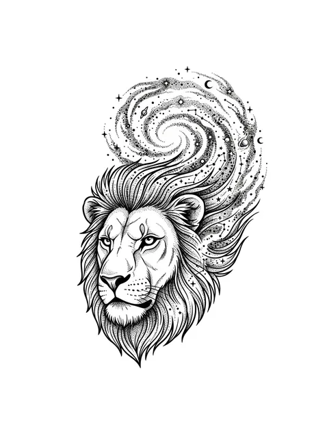 Black and grey illustrative leo and lion tattoo design