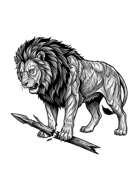 Tattoo-Vorlage mit einem Löwen und dem Sternzeichen Löwe, Stil: illustrativ, in Schwarz-Grau